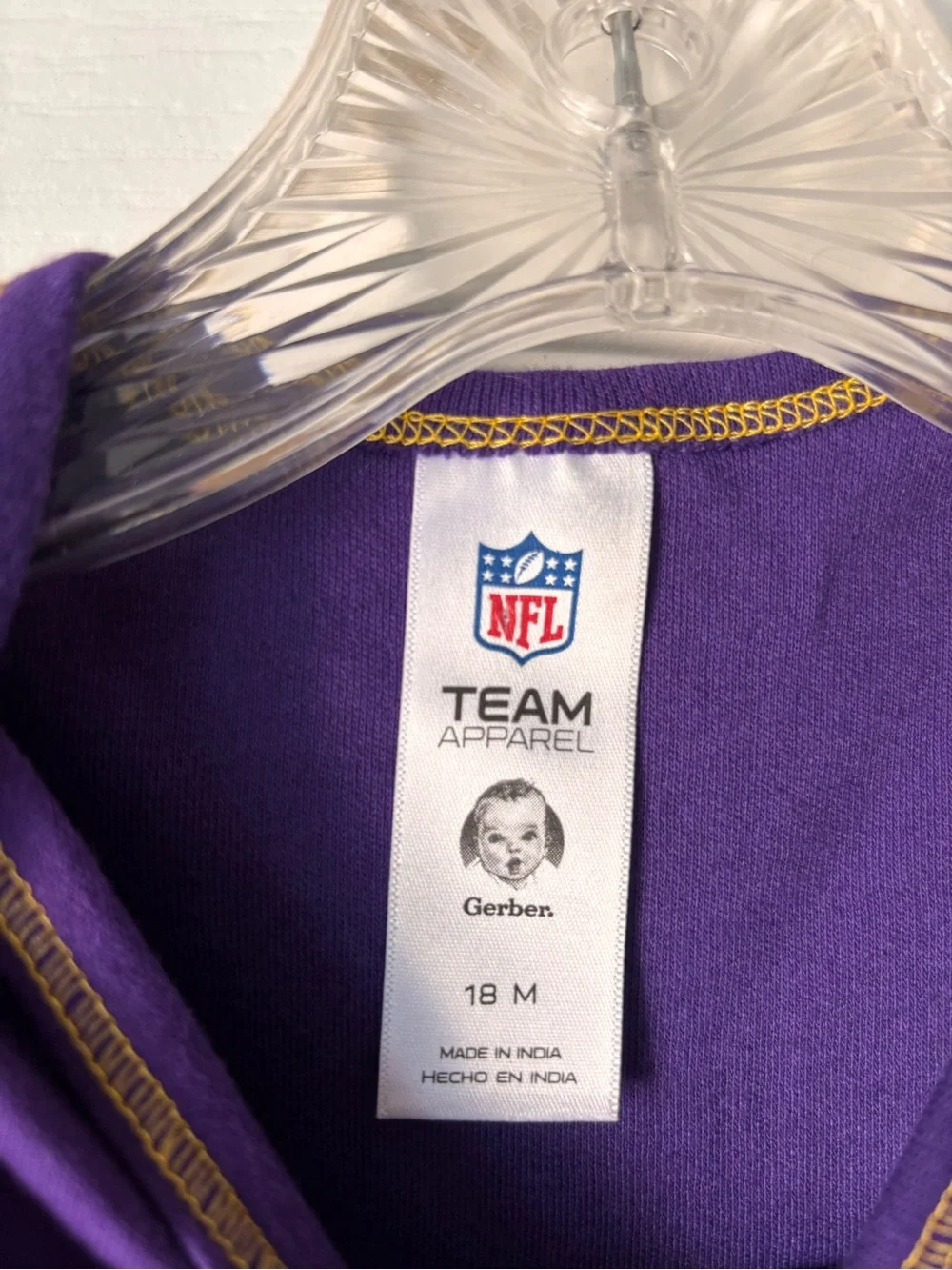Minnesota Vikings New! Gerber Baby onesie 18 Months NFL Long Sleeve purple
